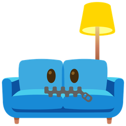 couch and lamp and zipper-mouth face