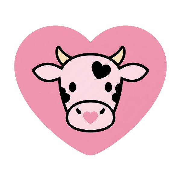 Cow face and Pink heart