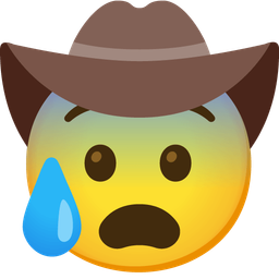 cowboy hat face and anxious face with sweat