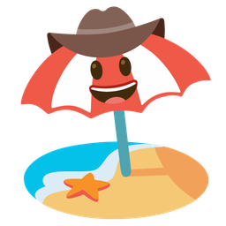 cowboy hat face and beach with umbrella