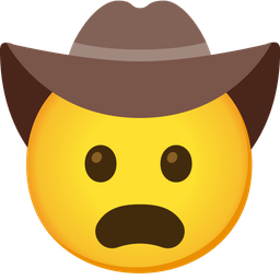 cowboy hat face and frowning face with open mouth