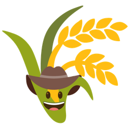 cowboy hat face and sheaf of rice