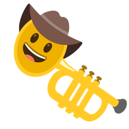 cowboy hat face and trumpet