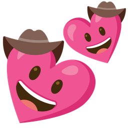 cowboy hat face and two hearts