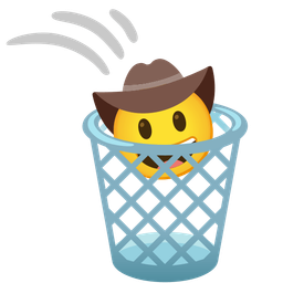 cowboy hat face and wastebasket