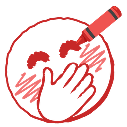 crayon and face with hand over mouth