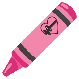 crayon and heart with ribbon