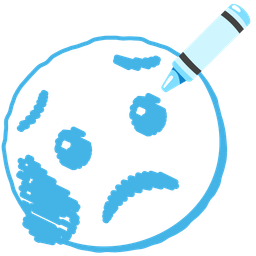 crayon and sad but relieved face