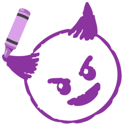 crayon and smiling face with horns