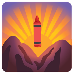 crayon and sunrise over mountains