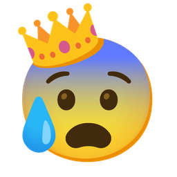 crown and anxious face with sweat