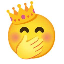 crown and face with hand over mouth