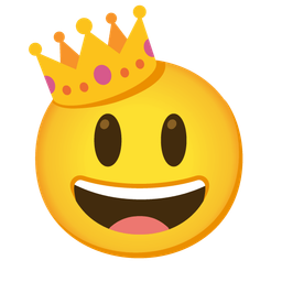 Crown and Grinning face with big eyes