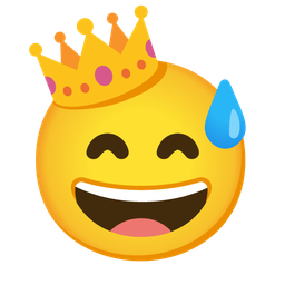 Crown and Grinning face with sweat
