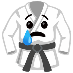 crying face and martial arts uniform