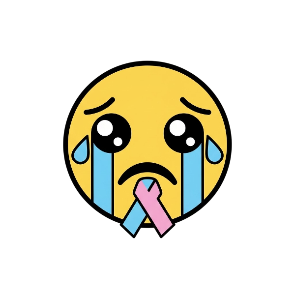 Crying face and Reminder ribbon