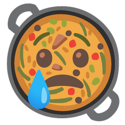 Crying face and Shallow pan of food