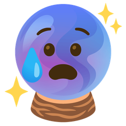 crystal ball and anxious face with sweat