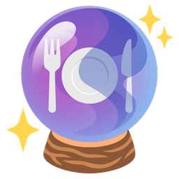 crystal ball and fork and knife with plate