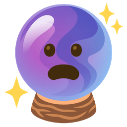 crystal ball and frowning face with open mouth