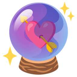 crystal ball and heart with arrow