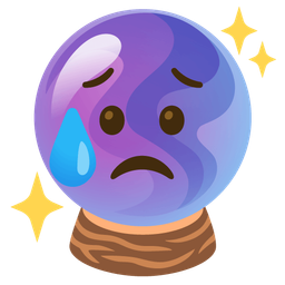 crystal ball and sad but relieved face