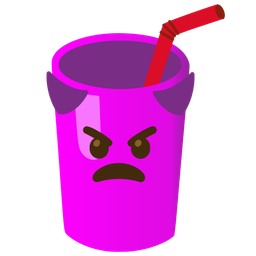 Cup with straw and Angry face with horns