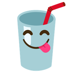 Cup with straw and Face savoring food