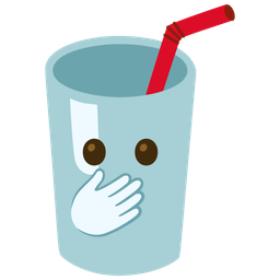 Cup with straw and Face with open eyes and hand over mouth