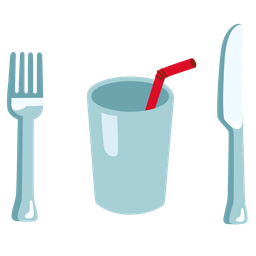 Cup with straw and Fork and knife with plate