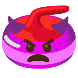 curling stone and angry face with horns