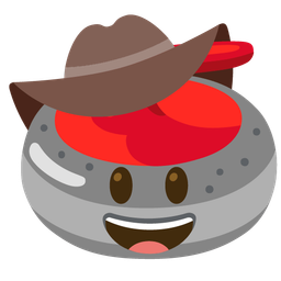 curling stone and cowboy hat face