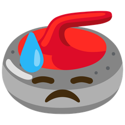 curling stone and downcast face with sweat