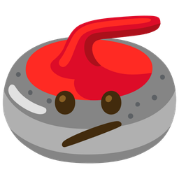 curling stone and face with diagonal mouth