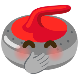 curling stone and face with hand over mouth