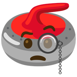 curling stone and face with monocle