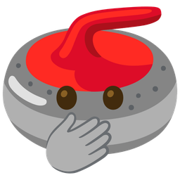 curling stone and face with open eyes and hand over mouth