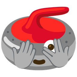 curling stone and face with peeking eye