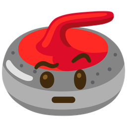 curling stone and face with raised eyebrow