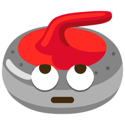 curling stone and face with rolling eyes