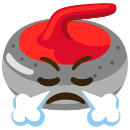 curling stone and face with steam from nose