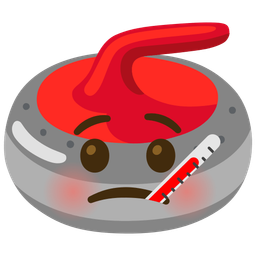 curling stone and face with thermometer