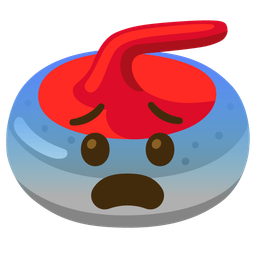 curling stone and fearful face