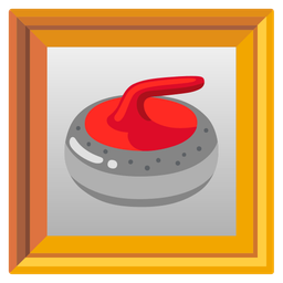 curling stone and framed picture