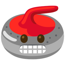 curling stone and grimacing face