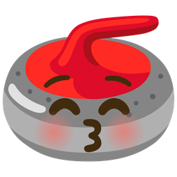 Curling stone and Kissing face with closed eyes