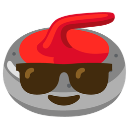 curling stone and smiling face with sunglasses