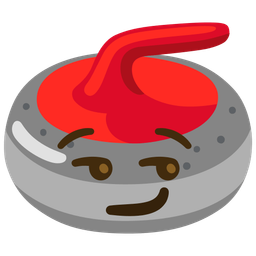 curling stone and smirking face