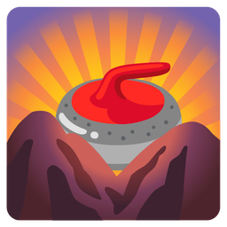 curling stone and sunrise over mountains