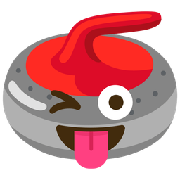 Curling stone and Winking face with tongue